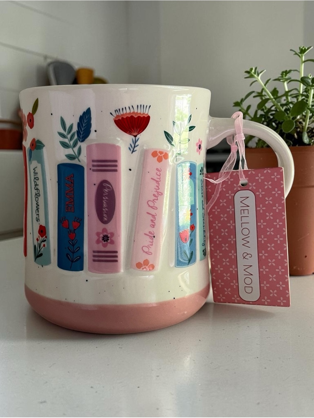 Pink Floral Book Spine Ceramic Mug